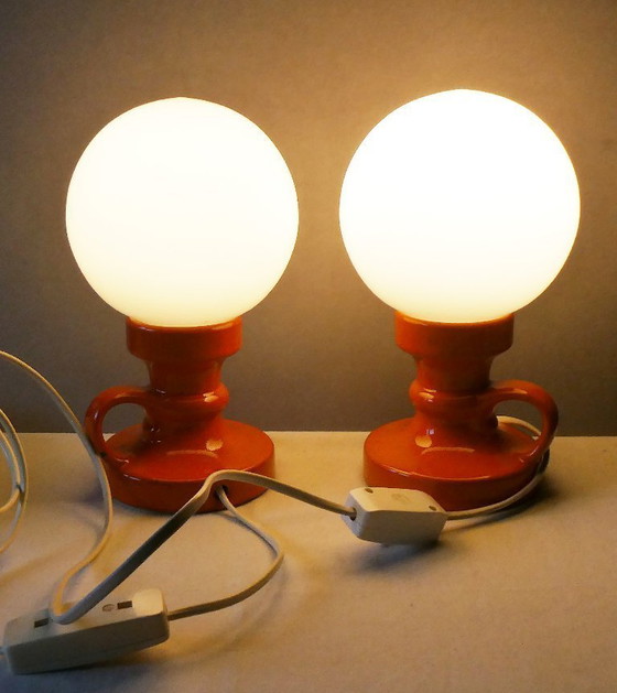 Image 1 of 2 lampes de table, Allemagne, SpaceAge, années 60-70, céramique, verre ballon