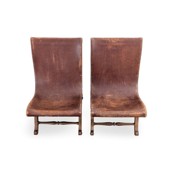 Set of 2 Pierre Lottier Chairs 1950s Almazan Oak Leather Vintage – Side chairs, Wood (photo 2 of 10)