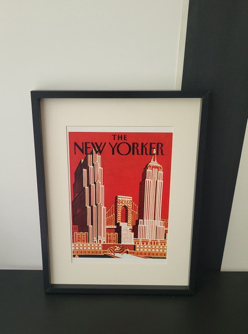 The New Yorker iconische print met passepartout ingelijst.