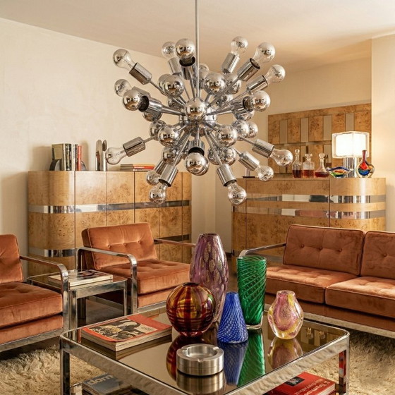 Image 1 of 1970s Astonishing Chandelier Sputnik by Goffredo Reggiani in Chrome. Made in Italy