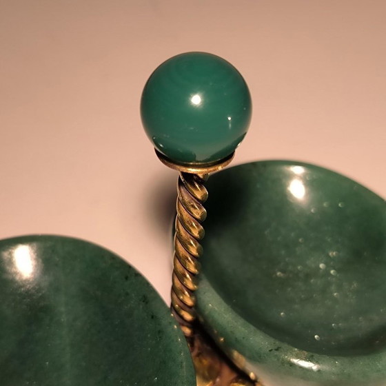 Salière double et coupelle à condiments en argent, vermeil et aventurine par Wolfers Frères, 1950 (photo 6 of 13)