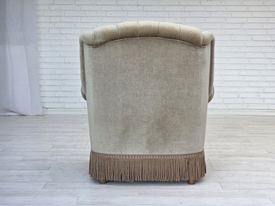 Image 1 of 1970s Danish Armchair, Original Condition, Furniture Velour, Beech Wood