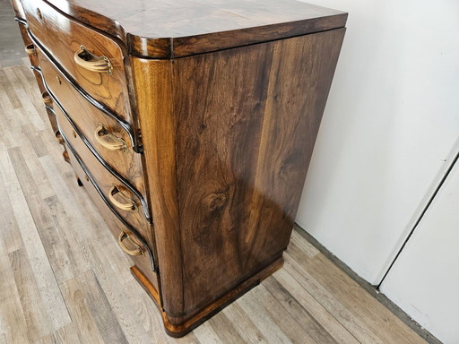 1940s Art Decò walnut chest of drawers 