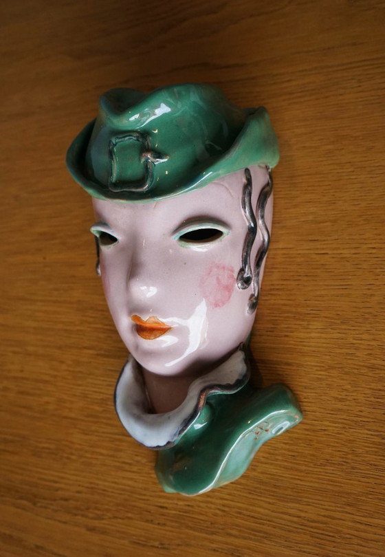 Image 1 of Art Deco signed Ceramic Mask by Domien Ingels 1930s