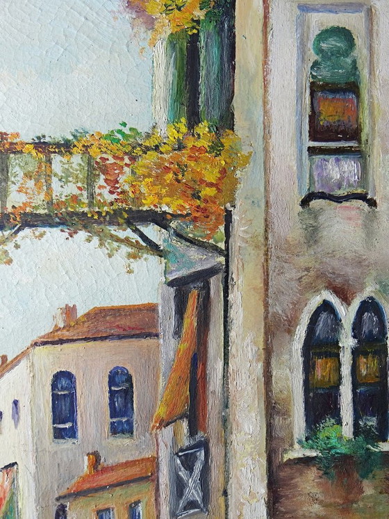 Image 1 of Pintura veneciana, óleo sobre tabla, canal y fachadas antiguas.