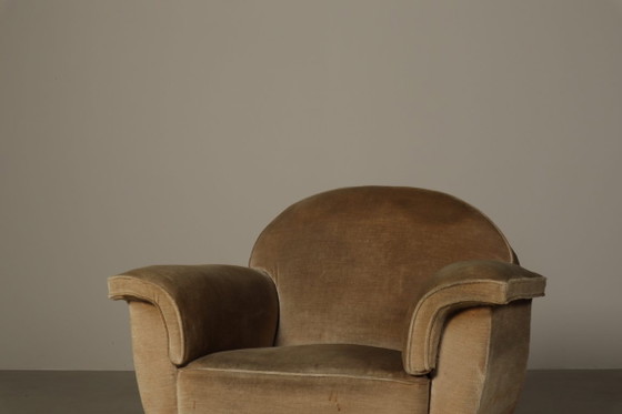 Image 1 of Art-Deco-Loungesessel mit originalem Samtbezug, Belgien, um 1930