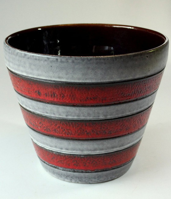Image 1 of Grand pot de fleurs en céramique, style Fat Lava, gris/rouge - Vintage