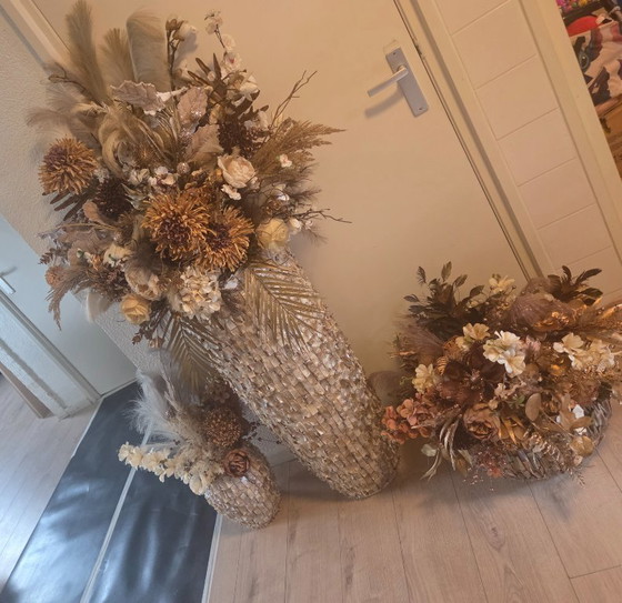 Set di tre vasi con fiori artificiali ed erba della Pampa, Altro, Beige, Hollywood Regency (foto 2 di 5)