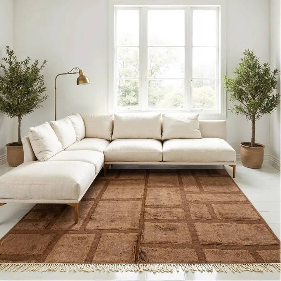 Tapis marocain shaggy moderne à motif quadrillé 250CMx150CM – Wool, Cotton, Scandinavian (photo 2 of 14)