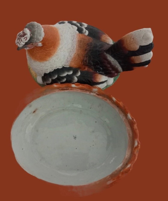 Image 1 of Victorian hen on nest peering antique Staffordshire pottery
