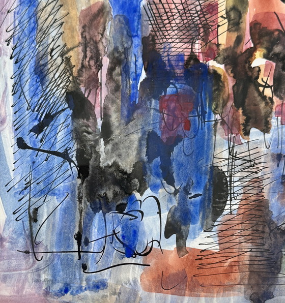 Image 1 of Prachtig abstract schilderij uit 1975 - René Mels, groot Belgisch kunstenaar - Ingelijst