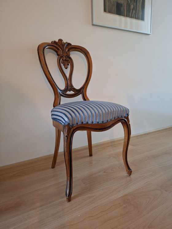 Biedermeier Oval Dining Set for 4/6 people with 6 Chairs, Velvet, Wood, Brown (photo 7 of 8)