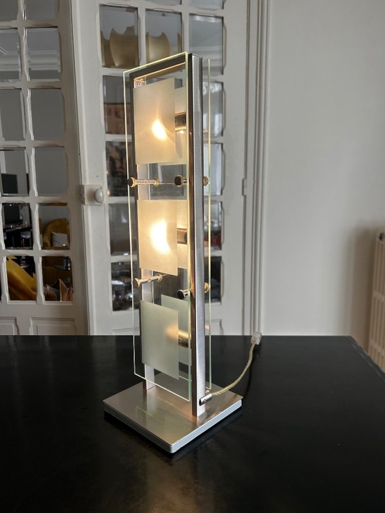 Chrome-plated metal and glass lamp, 1990 – Table lamps (photo 7 of 12)