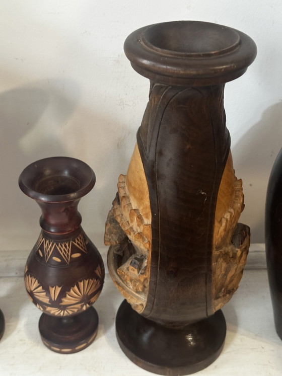 Set di 5 vasi/portacandele in legno vintage di metà secolo – Artisanat mid-century, Oggetti decorativi, Wood (photo 8 of 15)