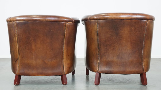 Image 1 of 2 x Cognacfarbener Clubsessel aus Schafsleder