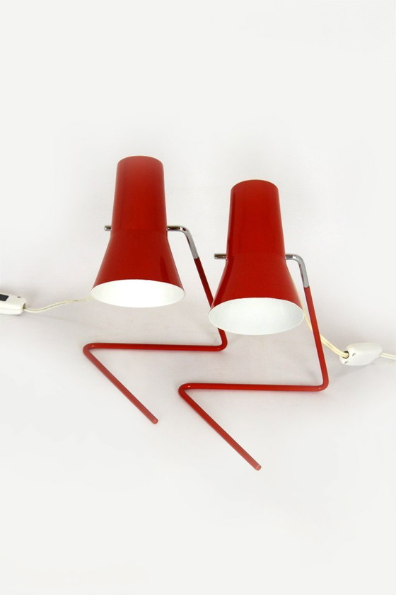 Image 1 of Red Table Lamps by Josef Hurka for Drupol, 1960s, Set of 2