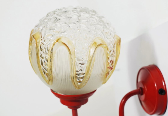 Red Wall Sconce Massive Belgium with Richard Essig Textured Glass Globe, Mid Century Space Age Lighting (photo 12 of 22)