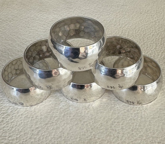 Image 1 of Hermann Bauer, Schwäbisch Gmünd (founded 1863) - Napkin ring (6) - Finger rings for fabric - .835 silver - with gift box