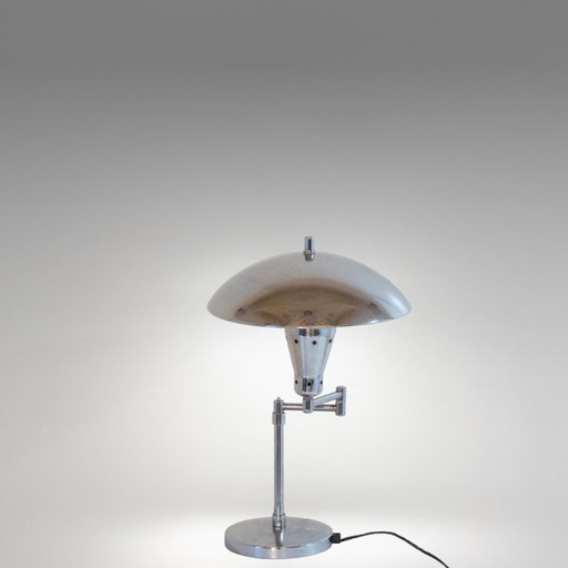 1x Bauhaus Chromed Desk Lamp with Adjustable Lampshade, Italy 1950s