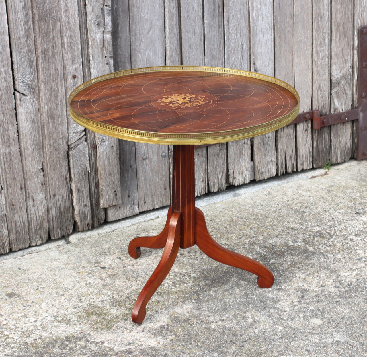 Neoclassical wooden side table - lemon wood inlays - decorative brass ...
