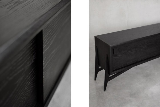 Image 1 of Vintage Mid-Century Scandinavian Modern Dark Oak Sideboard with Wooden Handles, 1960s