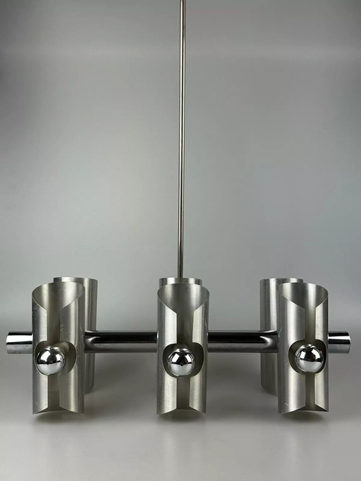60s 70s 6-light Sputnik chandelier metal chrome space age design