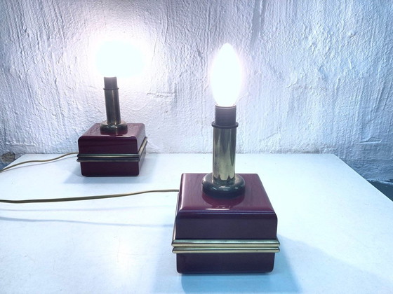 Image 1 of Two table lamps from the 1970s by Bicchielli, made of plastic and brass