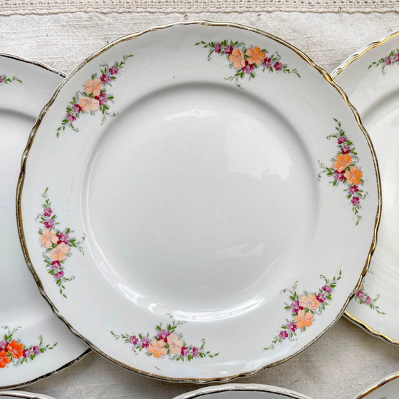 6 kleine vintage Moulin des Loups oranje bloemenborden – Servies, Porcelain (photo 7 of 11)