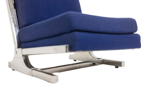 Image 1 of Valérian Rybar Pair of armchairs and pouf in chromed steel. 1970s