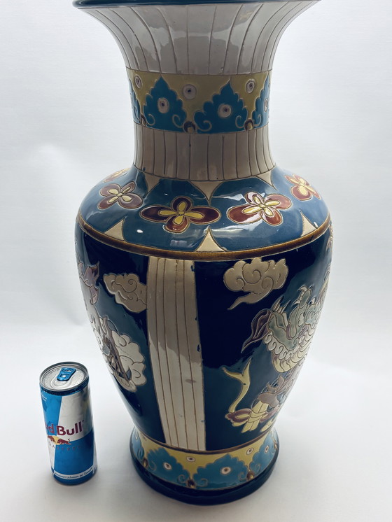 Image 1 of Grande vaso vintage in stile cloisonné - dipinto a mano - 50 cm - ottimo in