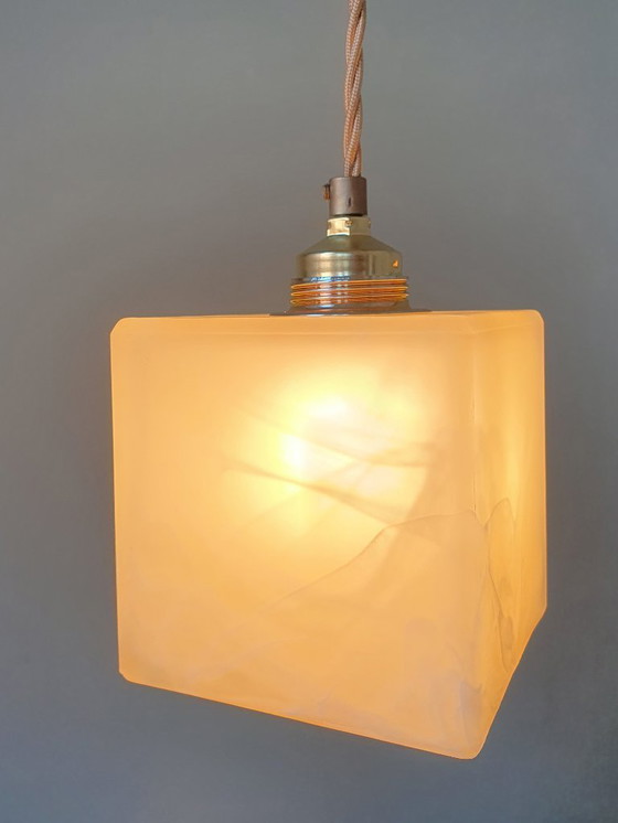 Image 1 of 2 Mid-Century Square Glass Clouded Alabaster Lamps