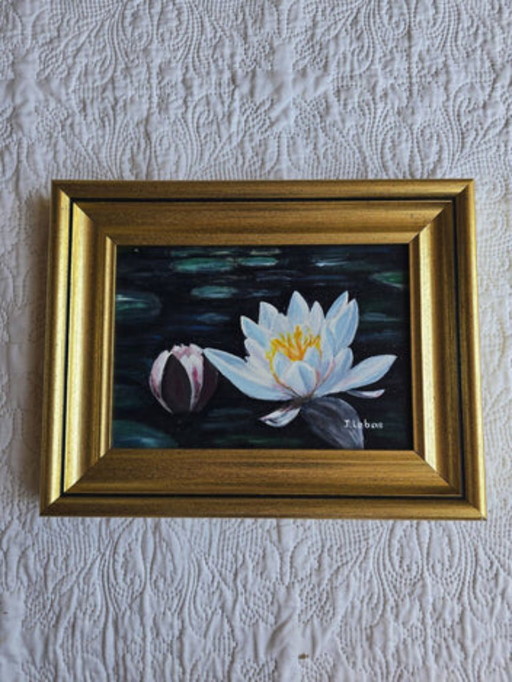 Water Flowers Painting Signed Jean Lebas – schilderijen tekeningen, Wood, Canvas (photo 2 of 5)
