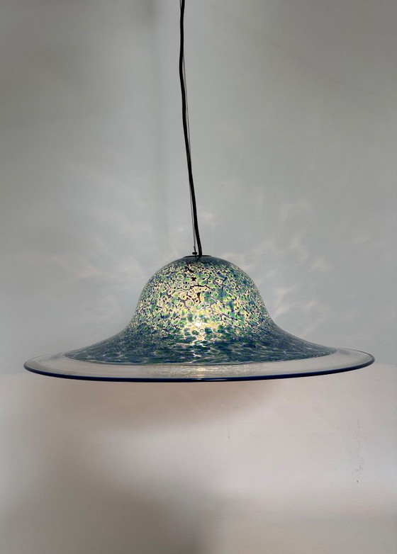 Image 1 of Lampada a sospensione in vetro di Murano blu Neverrino di Gae Aulenti per Vistosi Italia, anni '70