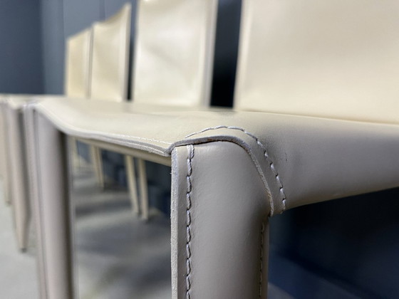 Image 1 of Sillas de comedor de piel beige de Cattelan Italia, juego de 4 - Años 80