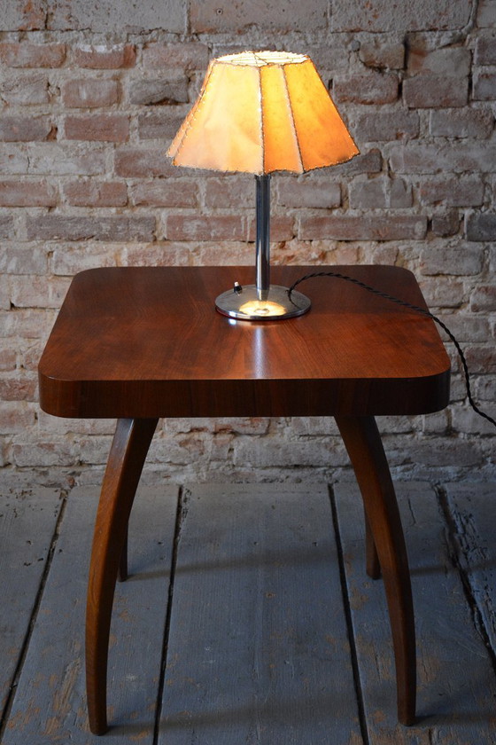 Restored Bauhaus Table Lamp, Chrome-Plated Steel, Parchment, Czech, 1930s – Metal, Paper (photo 7 of 12)
