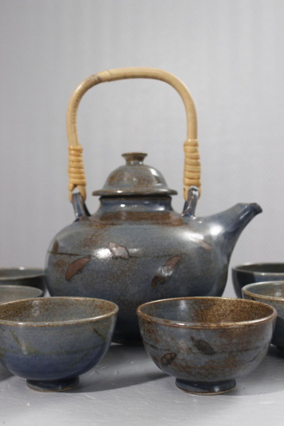 Image 1 of Taber Workshop in Vallauris - Japanese-style stoneware tea set, 8 pieces, France, 1970s