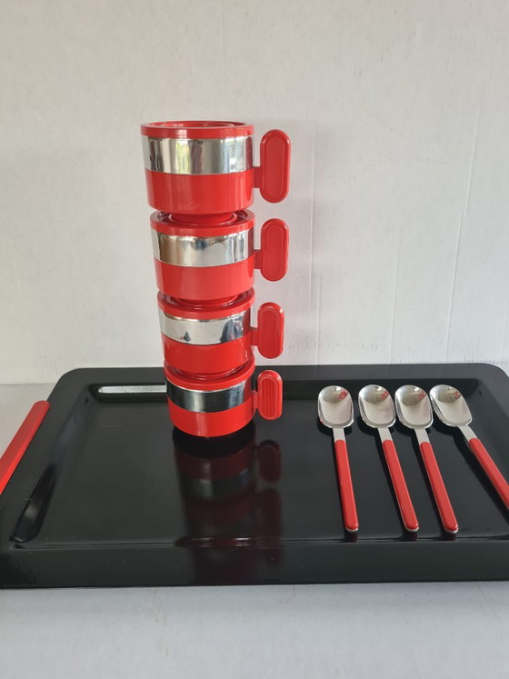Morinox Italy Tablett-Set mit 4 Tassen, Untertassen, Löffeln – Tafelgeschirr, Plastic, rvs (photo 4 of 10)