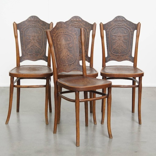 4 x Antique Jacob and Josef Kohn bentwood design Thonet chair from early 20th century