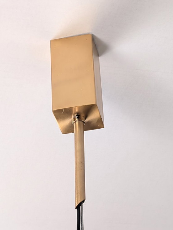 Pendant lamp with textured glass shade, Carlo Nason, Brass, Transparent, Mid Century Modern (photo 9 of 14)