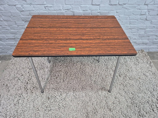 Vintage Design Rectangle Formica Kitchen Table with Woodlook Top and Chrome Legs – The Netherlands, 1960s