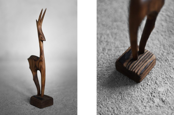 Image 1 of Vintage Mid-Century Danish Modern Dark Wood Sculpture Gazelle Figurine, 1960s