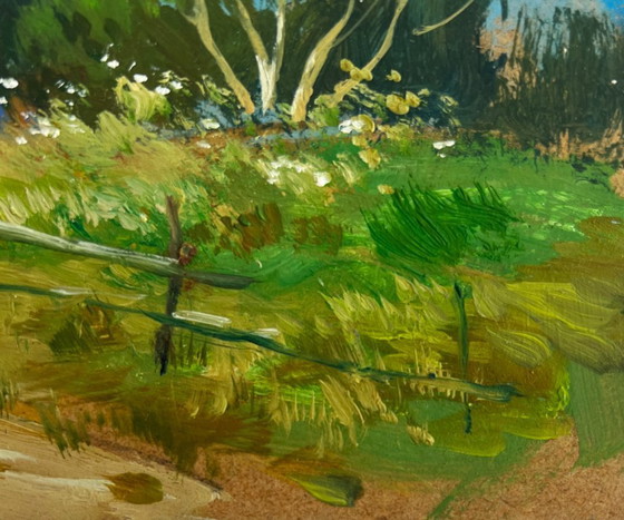 Image 1 of Original Oil Painting Summer Field Landscape Steps among the greenery