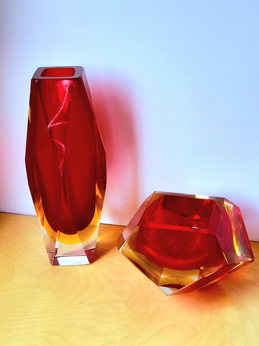 Sommerso prism vase, Flavio Poli, Murano 1970