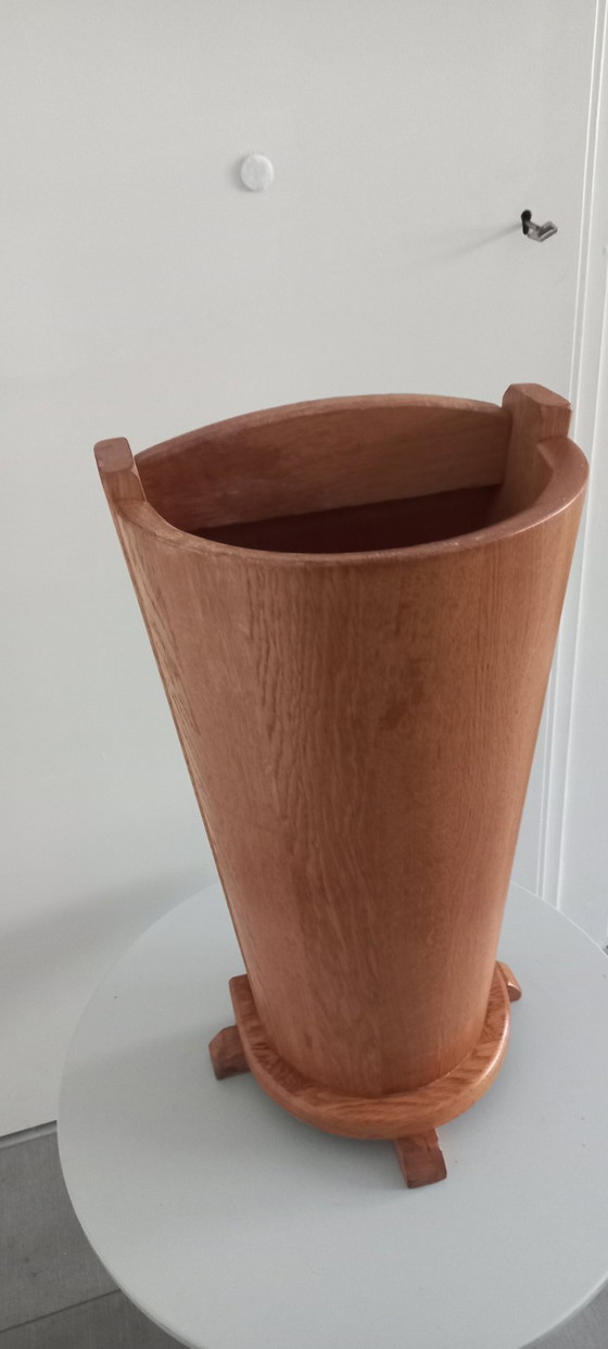 Image 1 of Vintage retro brutalist eiken houten paraplubak jaren '70