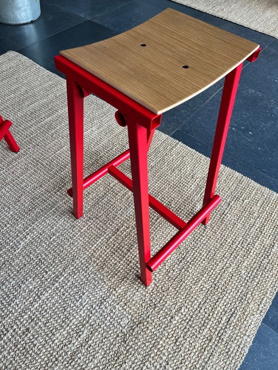 Image 1 of 4x Hay Taburete low in red signal coated steel