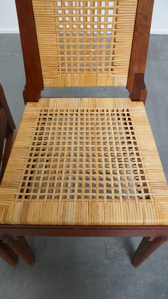 4x Unieke rieten Art Deco design eetkamerstoel met een hoge rug en afneembare stoffen zitting (photo 8 of 17)