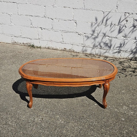 Image 1 of Big Oval Cane Glas Coffee Table From The 70s