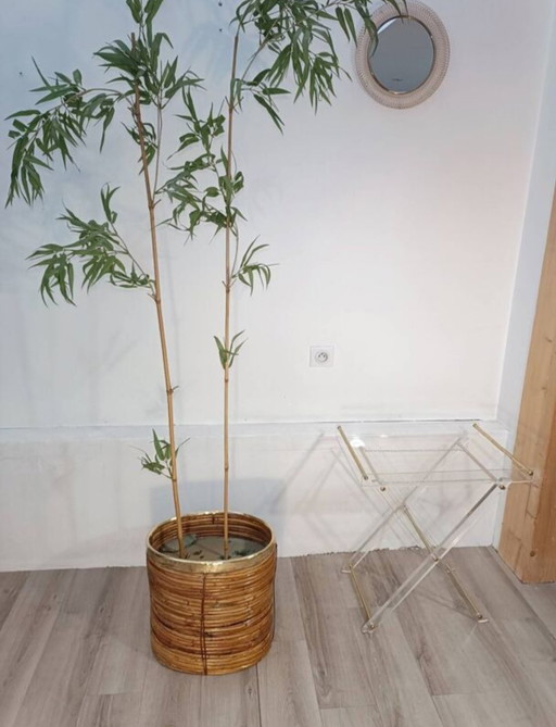 Bamboo and brass planter Italy 1970s