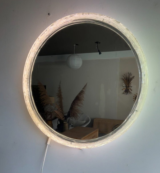 Image 1 of Verlichte spiegel ‘Iced-glass’ Hillebrand-stijl Mid Century