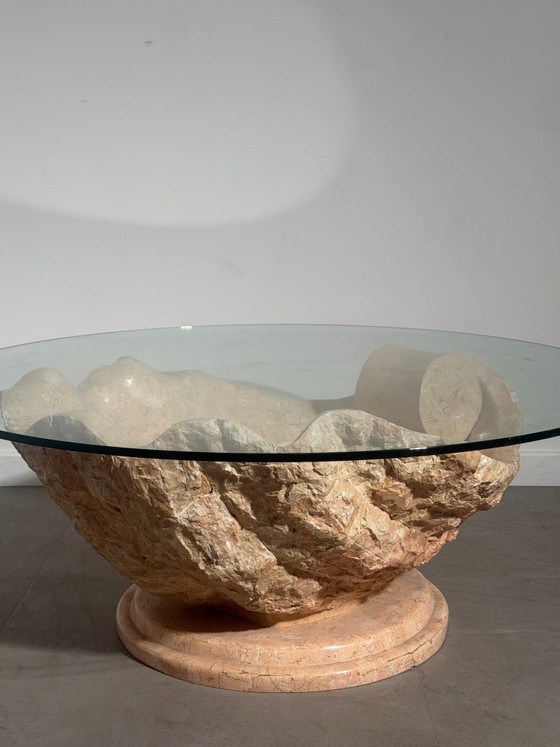 Sculptural Mactan Stone Coffee Table with Glass Top (photo 4 of 8)